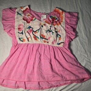 Pink Embroidered Flutter-Sleeve Women’s Top